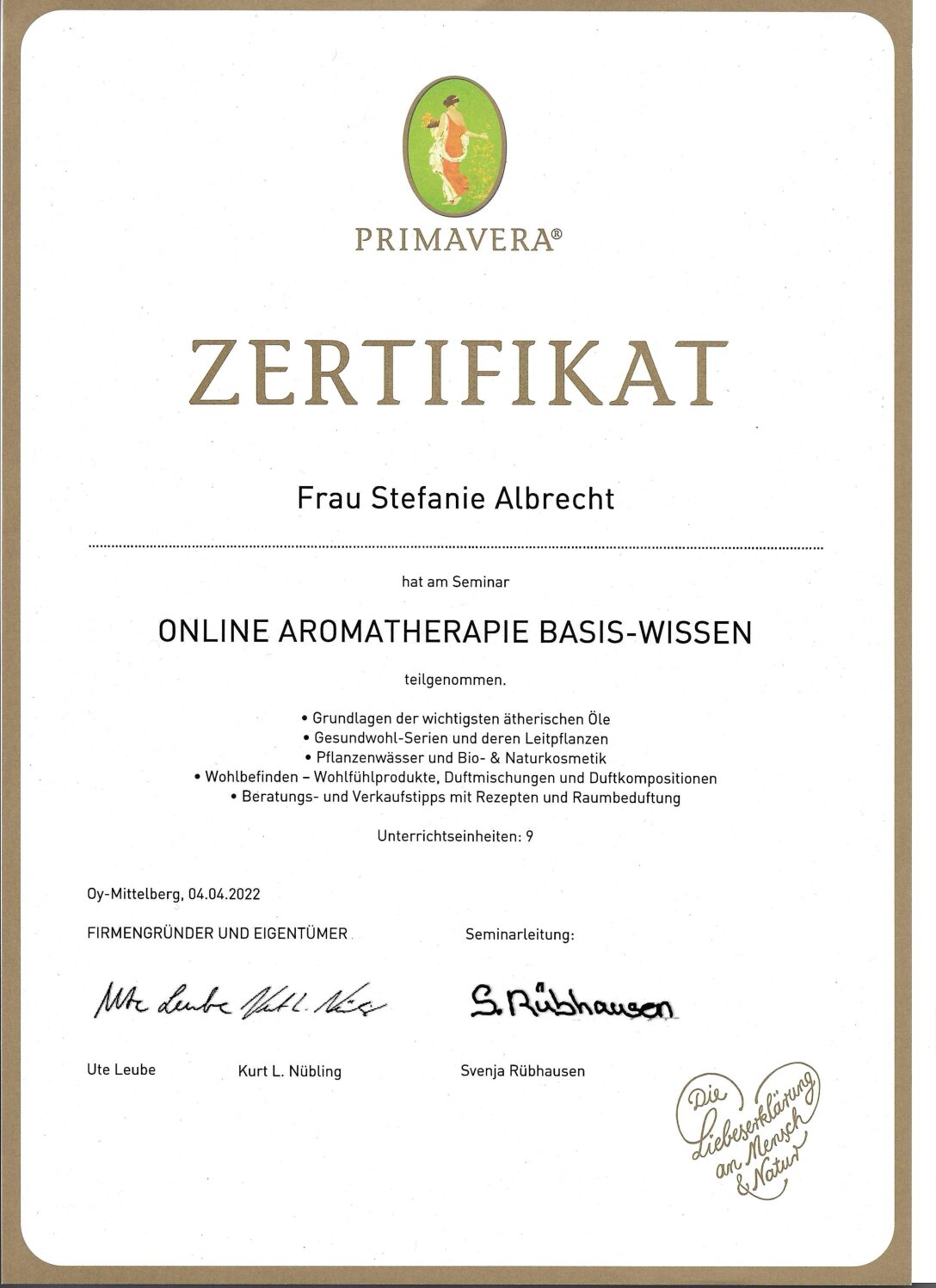 Zertifikat_Aromatherapie Basis-Wissen